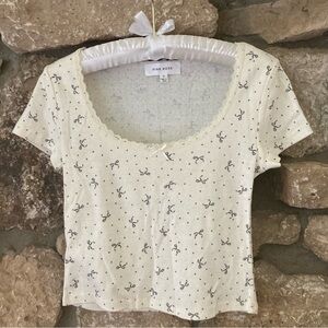 Pink Rose Cream Bow Fitted Crop Top from TJMAXX